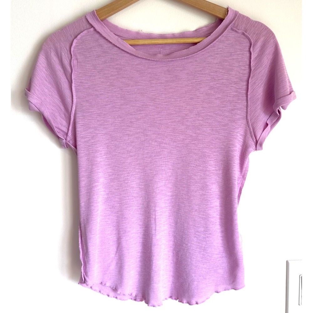 Anthropologie Pilcro Ctn Modal Rolled Slve Raglan Raw Seam Tee-Purple-XS‎ RRP$38